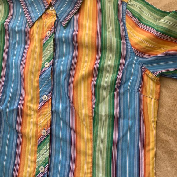 Tommy Hilfiger Shirt Size S or M Rainbow Stripe Cotton Button Collar Y2k 2004 - Picture 11 of 11
